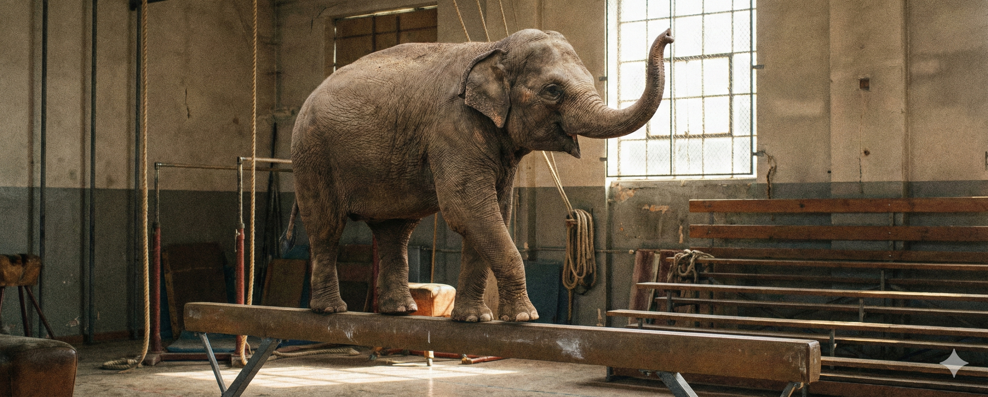 Elephant balancing on a balance beam
